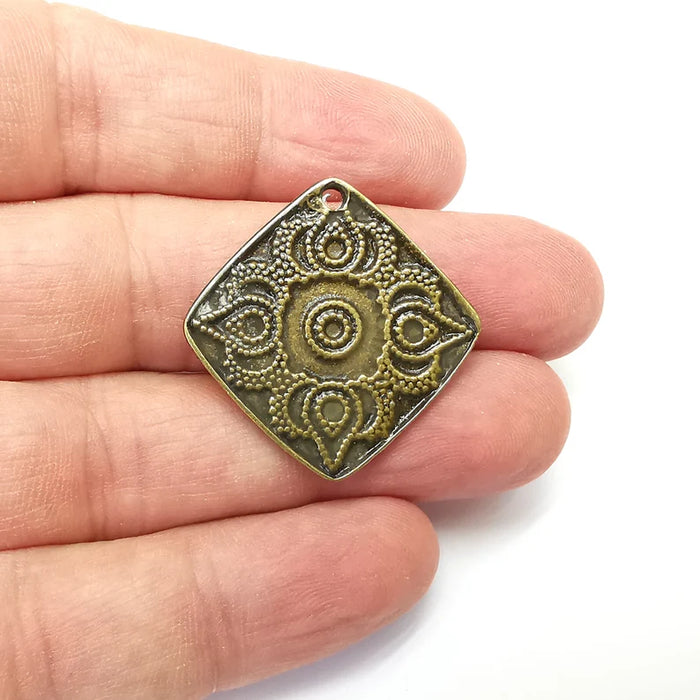 Bronze Charms, Square Charms, Drops Ethnic, Earring Charms, Bronze Rustic Pendant, Necklace Parts, Antique Bronze Plated 33mm G35923