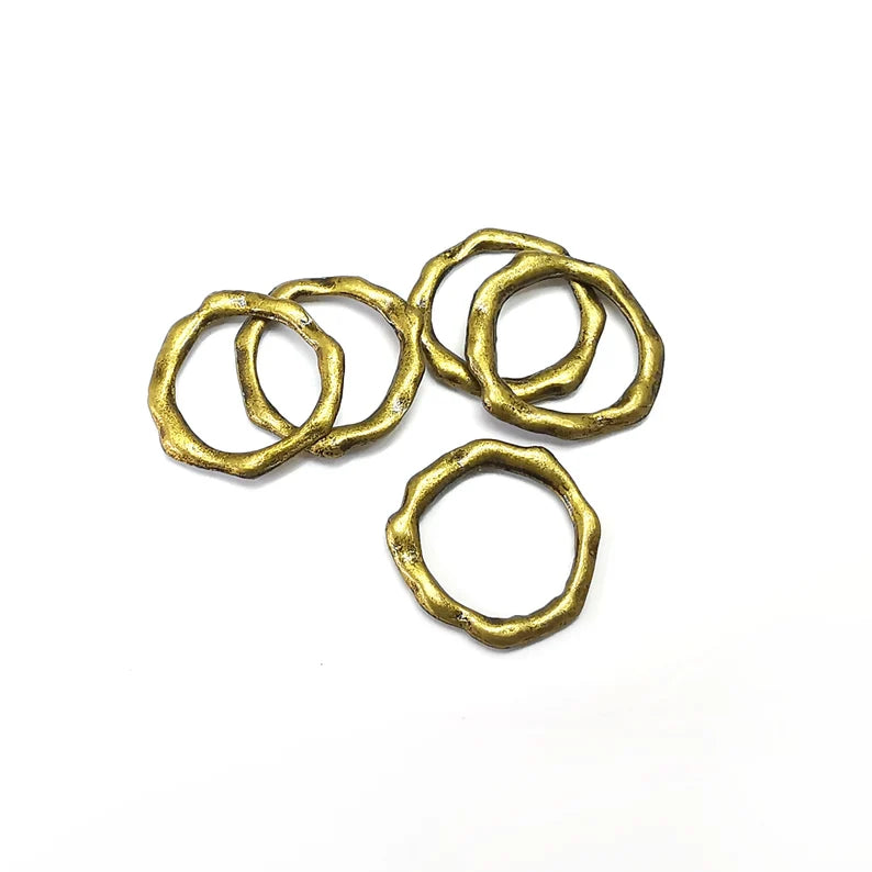 10 Bronze Circle Hoops, Bracelet Connector, Organic Shape Circle, Large Hole Beads, Necklace Parts, Antique Bronze Plated Metal 19mm G35741