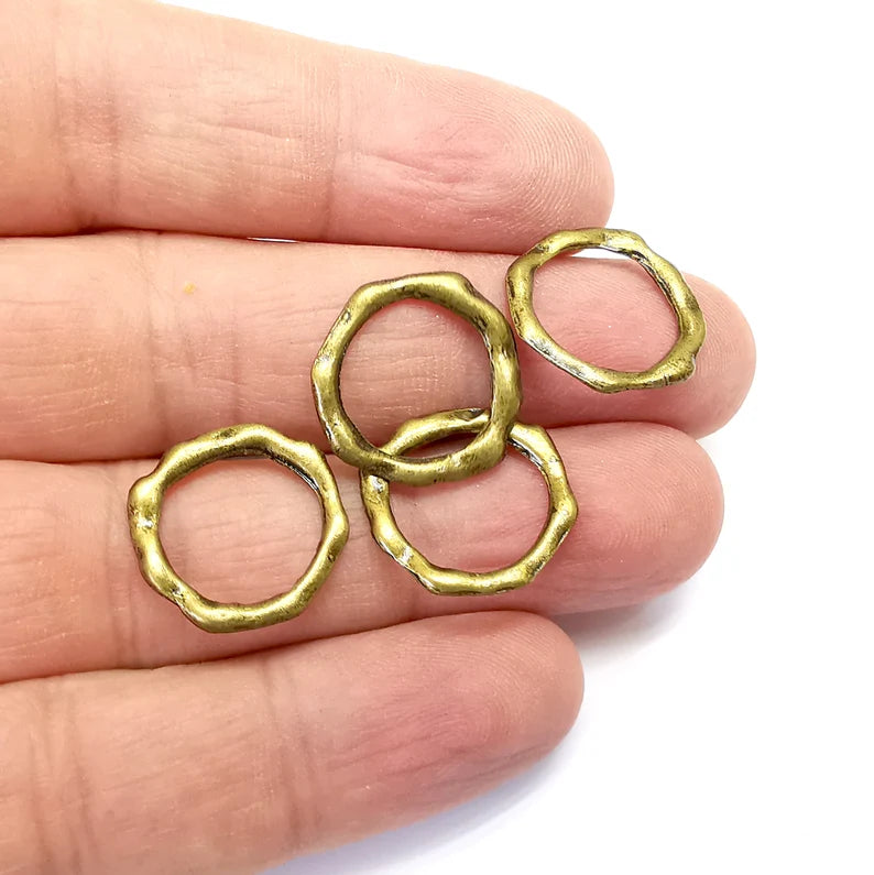 10 Bronze Circle Hoops, Bracelet Connector, Organic Shape Circle, Large Hole Beads, Necklace Parts, Antique Bronze Plated Metal 19mm G35741