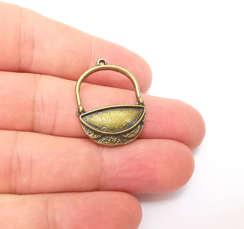 2 Bronze Dangle Charms, Earring Charms Base, Cabochon Bezel, inlay Mounting, Resin Necklace, Antique Bronze Plated Charms 14mm blank G35926