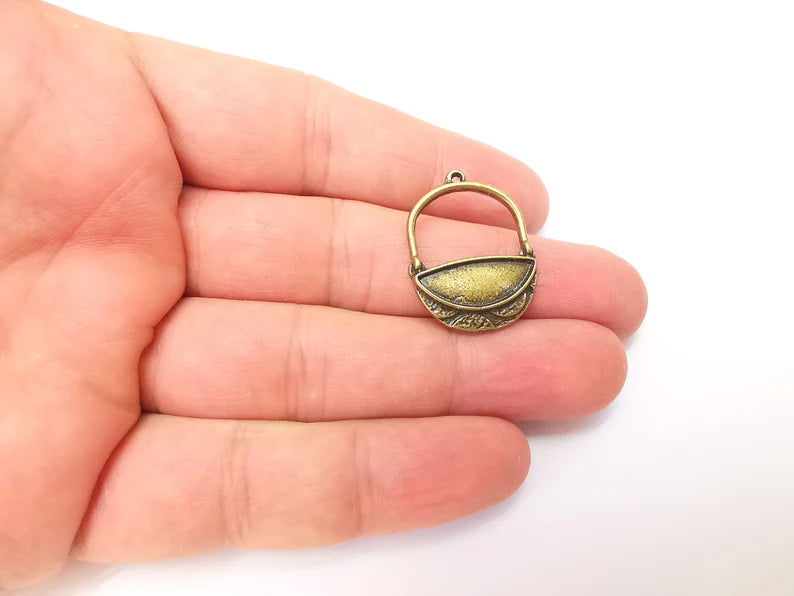 2 Bronze Dangle Charms, Earring Charms Base, Cabochon Bezel, inlay Mounting, Resin Necklace, Antique Bronze Plated Charms 14mm blank G35926