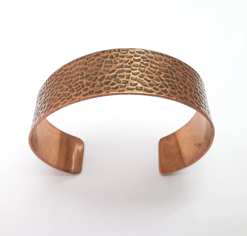Hammered Copper Bracelet, Cuff Blank, Bracelet Base, Antique Copper Plated Brass Adjustable Bracelet (20mm) G35748