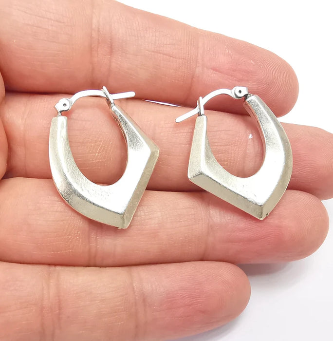 Silver Hoop Earrings, Antique Silver Plated Hoop Earring, Findings (30x24mm) G35749