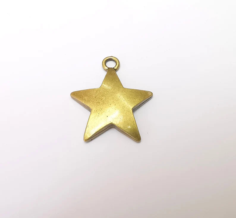 Star Charms, Dangle Charms, Earring Charms, Bronze Pendant, Necklace Pendant, Antique Bronze Plated Metal 37x32mm G35940
