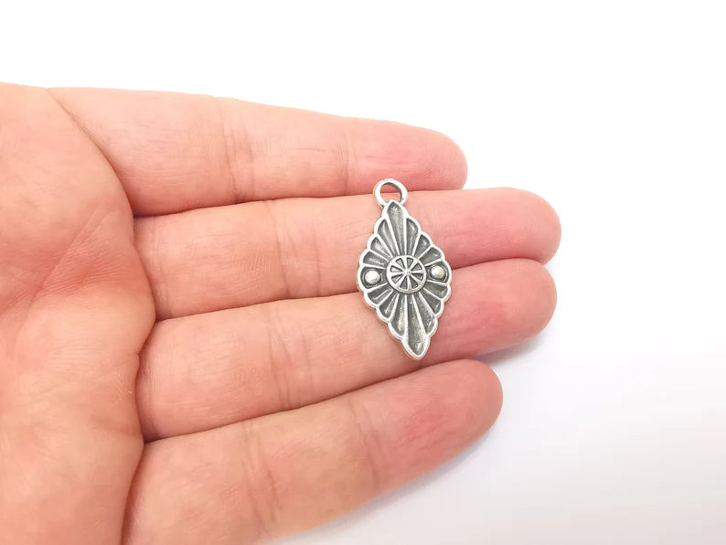 2 Silver Dangle Charms, Boho Charms, Rustic Charms, Earring Charms, Silver Pendant, Necklace Parts, Antique Silver Plated 34x17mm G35944