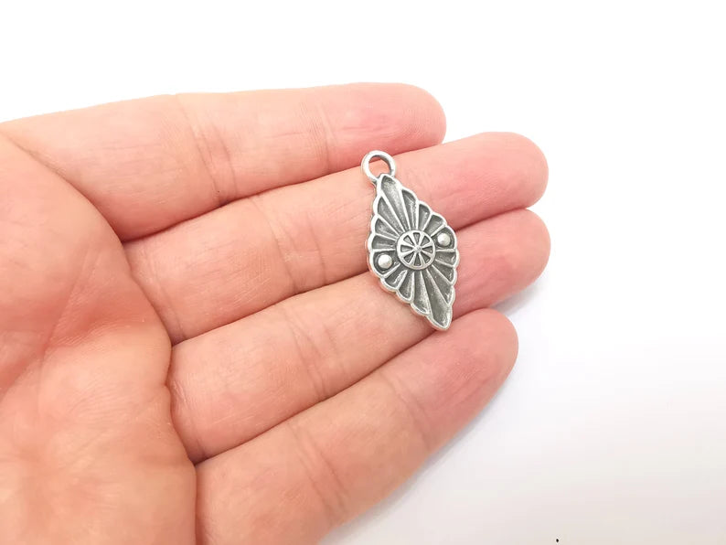 2 Silver Dangle Charms, Boho Charms, Rustic Charms, Earring Charms, Silver Pendant, Necklace Parts, Antique Silver Plated 34x17mm G35944