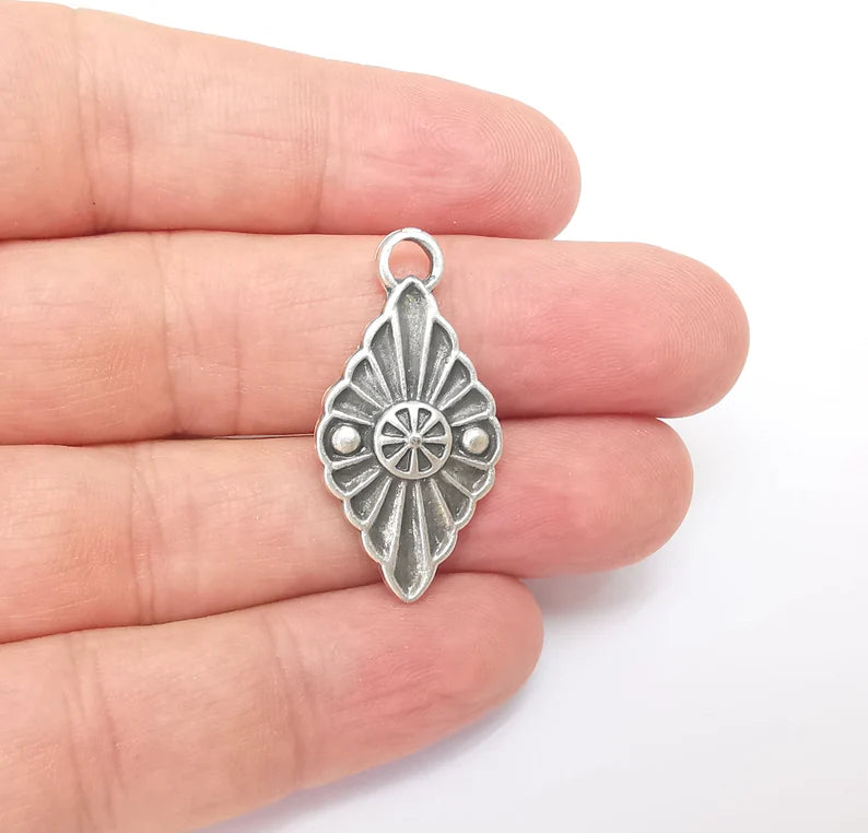 2 Silver Dangle Charms, Boho Charms, Rustic Charms, Earring Charms, Silver Pendant, Necklace Parts, Antique Silver Plated 34x17mm G35944