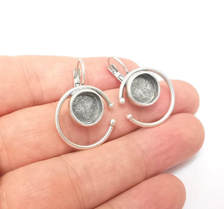 Silver Earring Base, Earring Blank, Ear Settings Bezel, Resin Blank, Cabochon Mountings, Antique Silver Plated Brass (10mm blanks) G35945