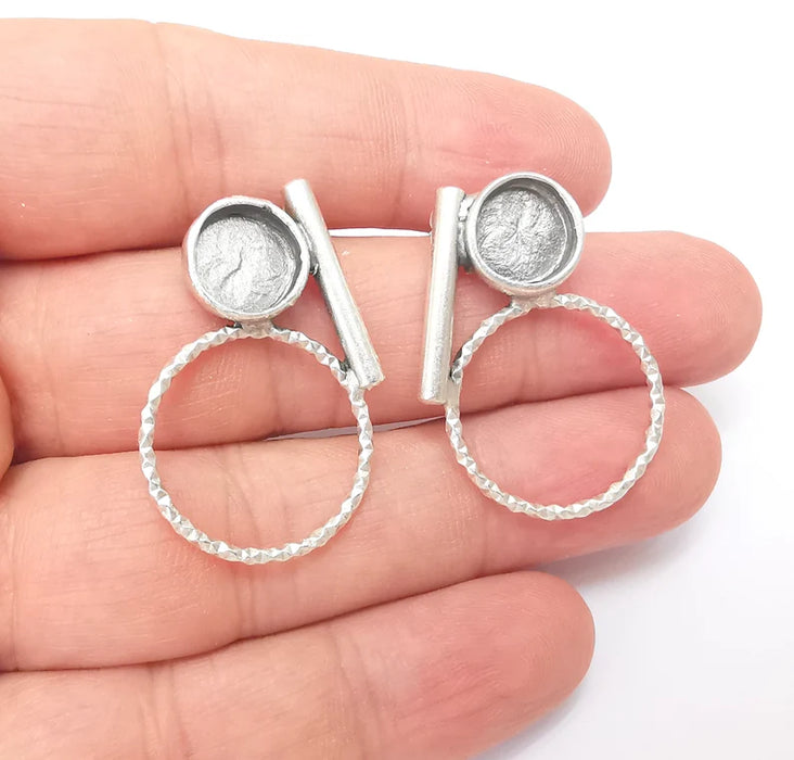 Silver Earring Base, Earring Blank, Ear Settings Bezel, Resin Blank, Cabochon Mountings, Antique Silver Plated Brass (10mm blanks) G35929