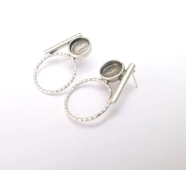 Silver Earring Base, Earring Blank, Ear Settings Bezel, Resin Blank, Cabochon Mountings, Antique Silver Plated Brass (10mm blanks) G35929