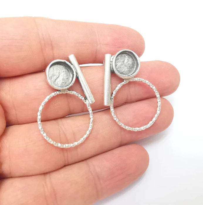 Silver Earring Base, Earring Blank, Ear Settings Bezel, Resin Blank, Cabochon Mountings, Antique Silver Plated Brass (10mm blanks) G35929