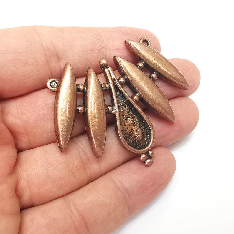 Copper Drop Charms Blank, Connector Charms Base, Cabochon Bezel, inlay Mounting, Resin Necklace, Antique Copper plated 25x10mm blank G35937