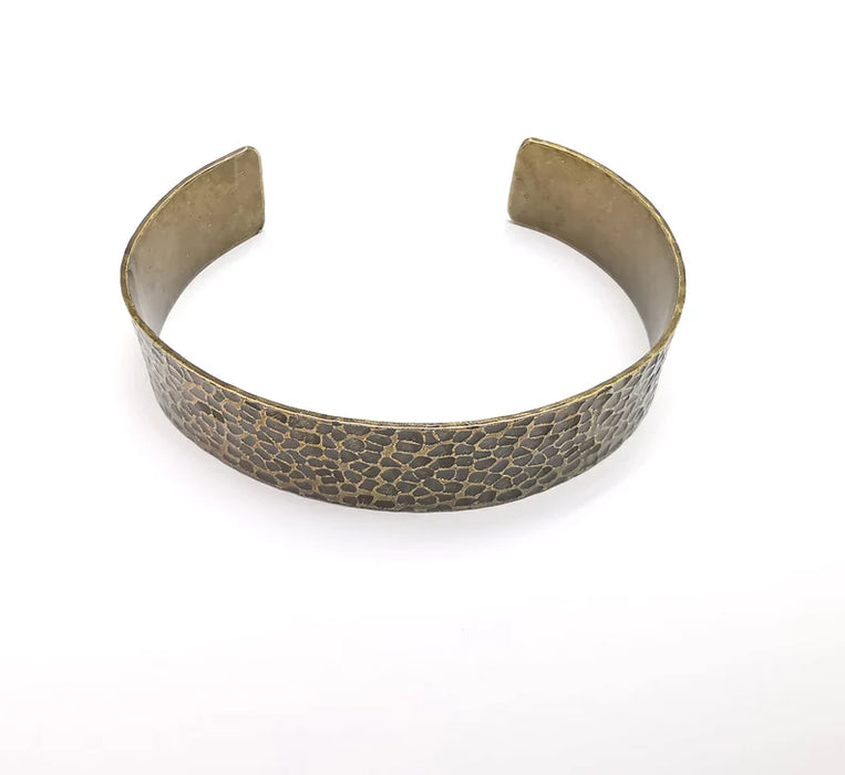 Hammered Bracelet Cuff Blank Base Antique Bronze Plated Brass Adjustable Bracelet (15mm) G35757