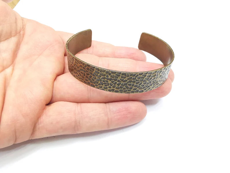 Hammered Bracelet Cuff Blank Base Antique Bronze Plated Brass Adjustable Bracelet (15mm) G35757