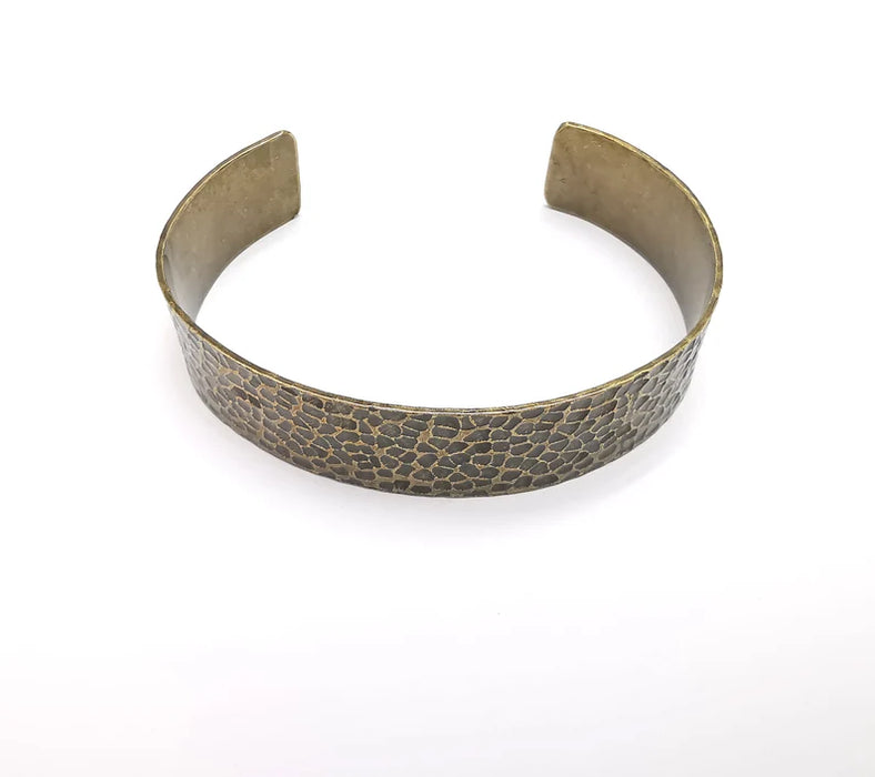 Hammered Bracelet Cuff Blank Base Antique Bronze Plated Brass Adjustable Bracelet (15mm) G35757