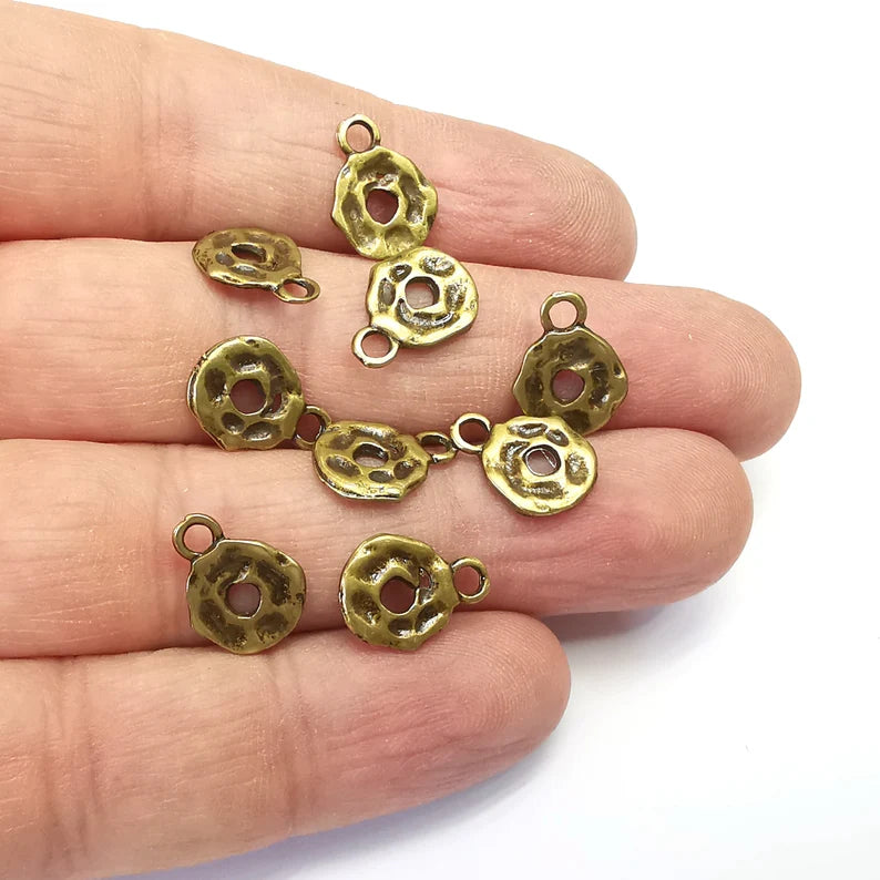 10 Hammered Disc Charms, Small Charms, Earring Charms, Bronze Pendant, Necklace Pendant, Antique Bronze Plated Metal 13x9mm G35762
