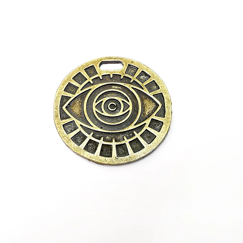 Bronze Eye Pendant, Sun Pendant, Summer Pendant, Medallion Pendant, Locket Pendant, Large Necklace Parts, Antique Bronze Plated 40mm G35950