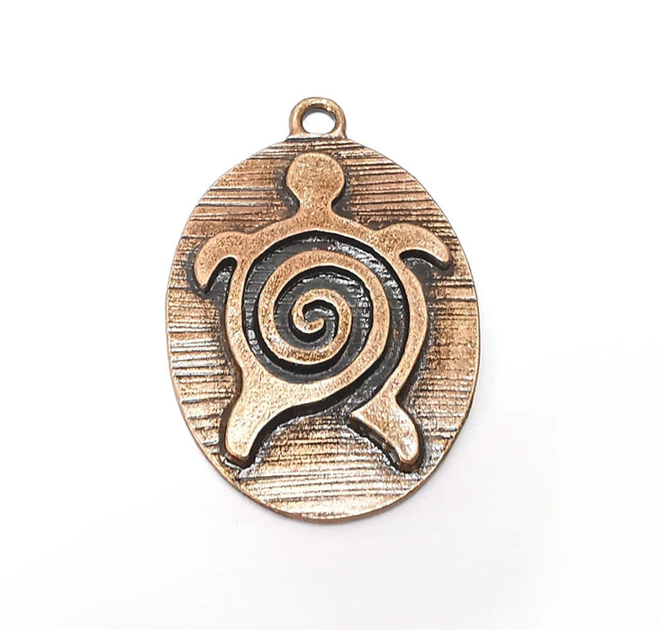 Copper Sea Turtle Pendant, Oval Pendant, Medallion Pendant, Copper Locket Pendant, Necklace Parts, Antique Copper Plated 48x33mm G35951