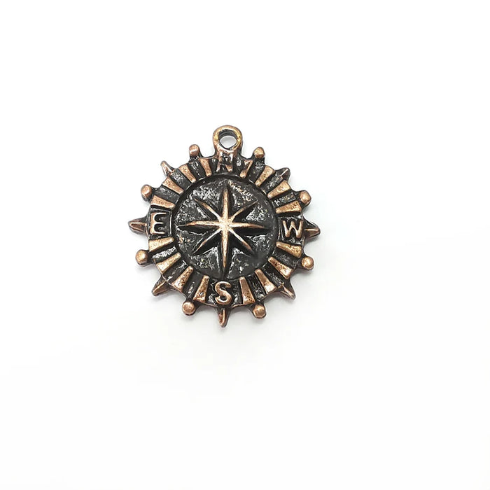 Copper Compass Charms, Jewelry Parts, Copper Bracelet Component, Antique Copper Charms , Antique Copper Plated Metal (30x27mm) G35953