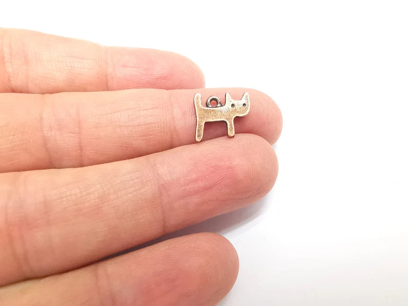 10 Copper Cat Charms, Boho Charms, Dangle Charms, Earring Charms, Copper Pendant, Necklace Parts, Antique Copper Plated 12x11mm G35767