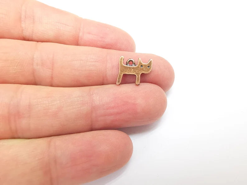 10 Copper Cat Charms, Boho Charms, Dangle Charms, Earring Charms, Copper Pendant, Necklace Parts, Antique Copper Plated 12x11mm G35767