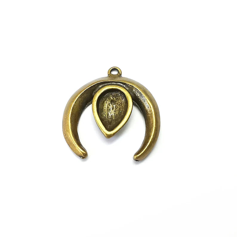Bronze Dangle Charms Blank, Earring Charms Base, Cabochon Bezel, inlay Mounting, Resin Necklace, Antique Bronze Plated 14x10mm G35773