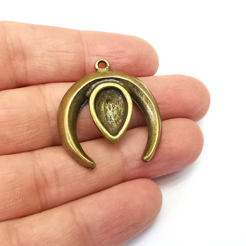 Bronze Dangle Charms Blank, Earring Charms Base, Cabochon Bezel, inlay Mounting, Resin Necklace, Antique Bronze Plated 14x10mm G35773