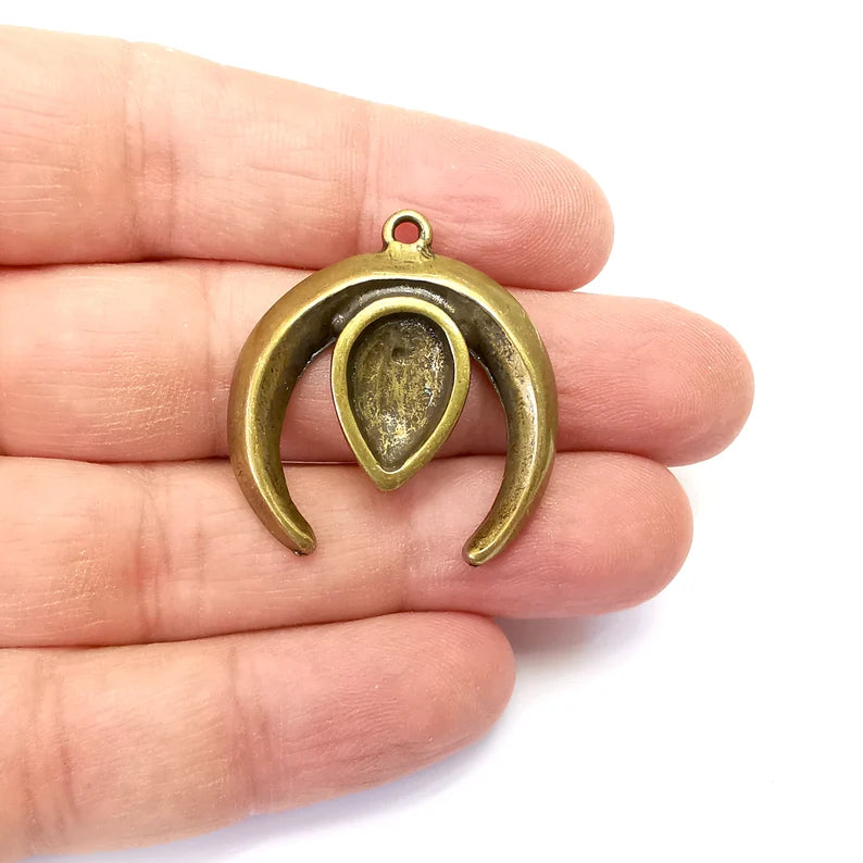 Bronze Dangle Charms Blank, Earring Charms Base, Cabochon Bezel, inlay Mounting, Resin Necklace, Antique Bronze Plated 14x10mm G35773