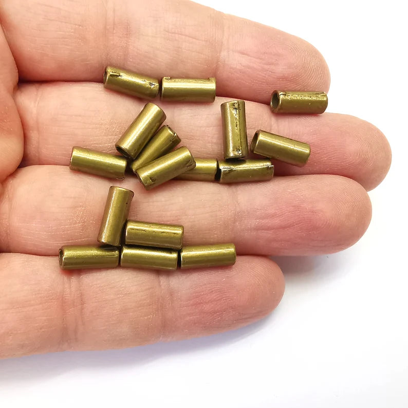10 Tube Bronze Beads, Indian bead, Tribal bead, Native Bead, African Bead, Bracelet Beads, Necklace Beads, Antique Bronze Plated 11x5mm G35880