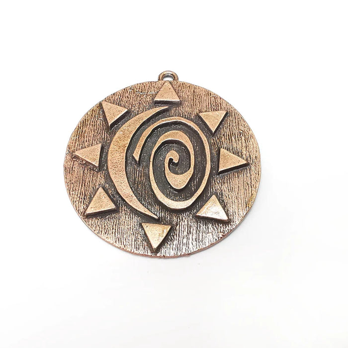 Copper Sun Pendant, Round Pendant, Medallion Pendant, Copper Locket Pendant, Necklace Parts, Antique Copper Plated 62x56mm G35954
