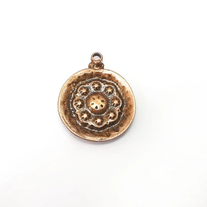 Flower Copper Charms, Nature Charms, Dangle Charm, DIY Charms, Earring Charm, Round Necklace Parts, Antique Copper Plated 34x27mm G35957