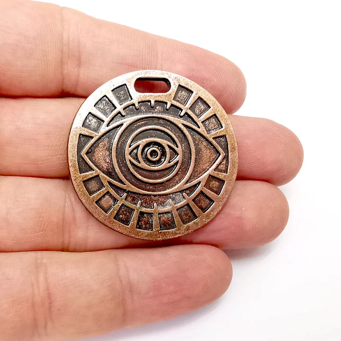 Copper Eye Pendant, Sun Pendant, Summer Pendant, Medallion Pendant, Locket Pendant, Large Necklace Parts, Antique Copper Plated 40mm G35958