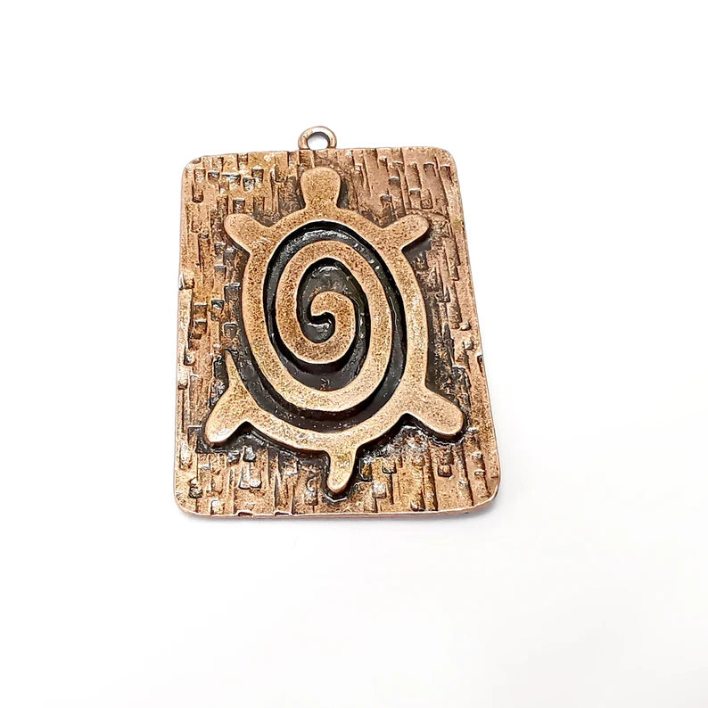 Copper Sea Turtle Pendant, Rectangle Pendant, Medallion Pendant, Copper Locket Pendant, Necklace Parts, Antique Copper Plated 57x37mm G35970
