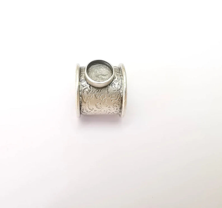 Silver Ring Setting, Cabochon Blank, Resin Bezel, Round Ring Mounting, Epoxy Frame Base, Adjustable Antique Silver Plated Brass 10mm G35972