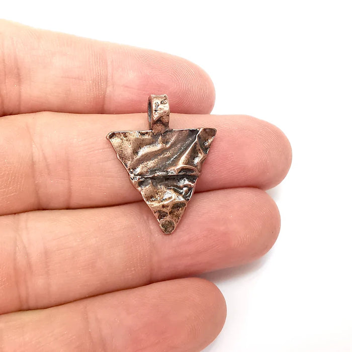 2 Triangle Dangle Charms, Boho Charms, Rustic Charms, Earring Charms, Copper Pendant, Necklace Parts, Antique Copper Plated 27x22mm G35977