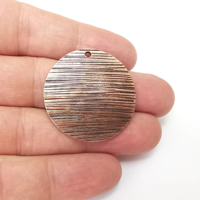 Copper Dome Disc Charms, Jewelry Parts, Copper Bracelet Component, Antique Copper Finding, Antique Copper Plated Metal (35mm) G35987