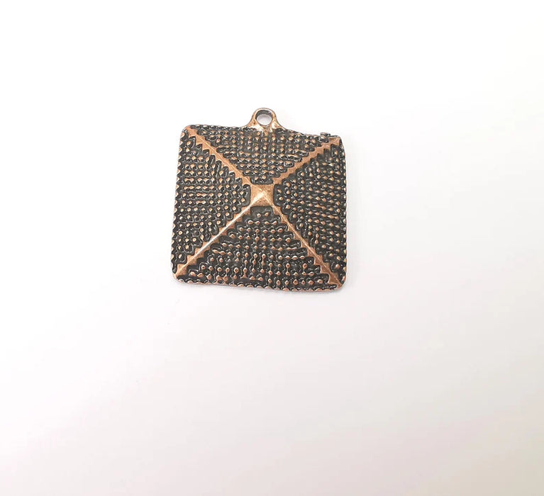 Copper Dangle Square Charms, Ethnic Charms, Jewelry Parts, Bracelet Component, Antique Copper Plated Metal Charms (33x28mm) G35792