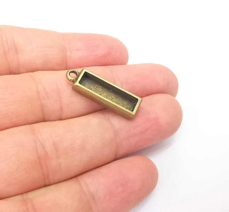 2 Rectangle Pendant Blanks, Resin Bezel Bases, Mosaic Mountings, Dry flower Frame, Polymer Clay base, Antique Bronze Plated (20x5mm) G35791
