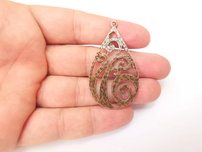 Copper Dangle Charms, Ethnic Charms, Jewelry Parts, Bracelet Component, Antique Copper Plated Metal Charms (54x30mm) G35796