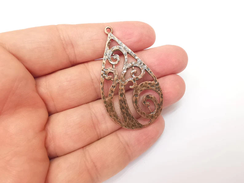 Copper Dangle Charms, Ethnic Charms, Jewelry Parts, Bracelet Component, Antique Copper Plated Metal Charms (54x30mm) G35796