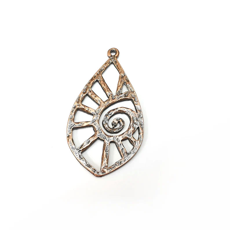 Drop Swirl Charms, Boho Charms, Dangle Charm, DIY Charms, Earring Charm, Teardrop Necklace Parts, Antique Copper Plated 49x26mm G35801