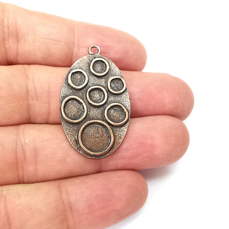 Copper Oval Dangle Charms Blank, Earring Charms Base, Cabochon Bezel, inlay Mounting, Resin Necklace, Antique Copper Plated 37x22mm G35802