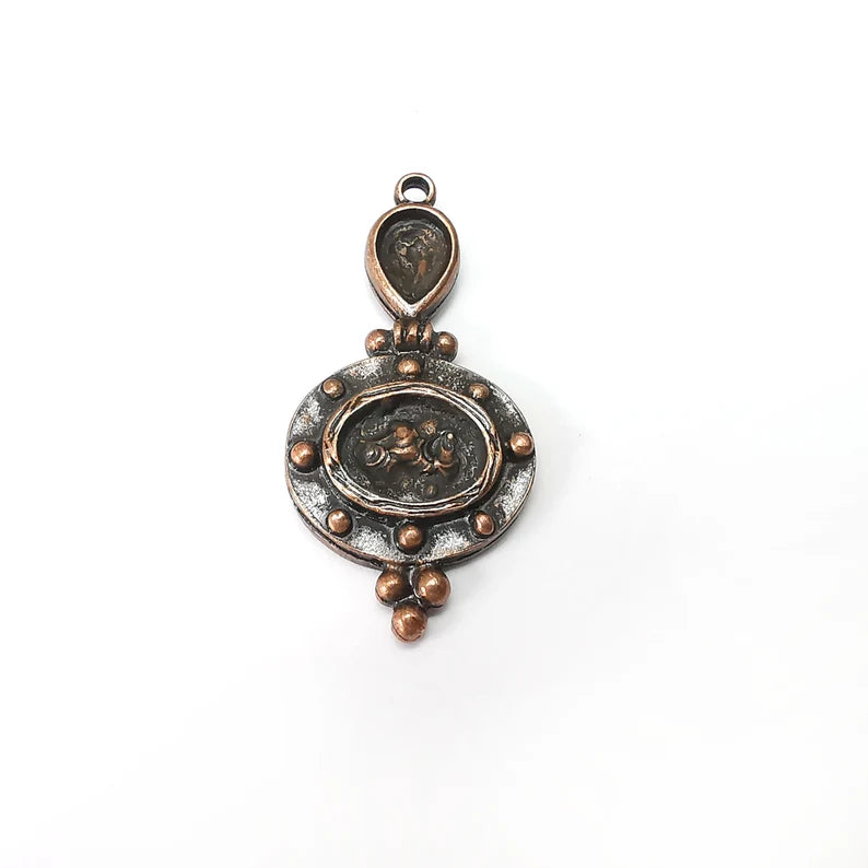 Copper Dangle Charms, Boho Charms, Rustic Charms, Earring Charms, Copper Pendant, Necklace Parts, Antique Copper Plated 49x24mm G35804