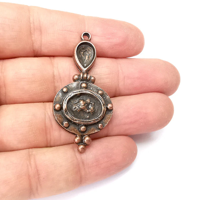 Copper Dangle Charms, Boho Charms, Rustic Charms, Earring Charms, Copper Pendant, Necklace Parts, Antique Copper Plated 49x24mm G35804