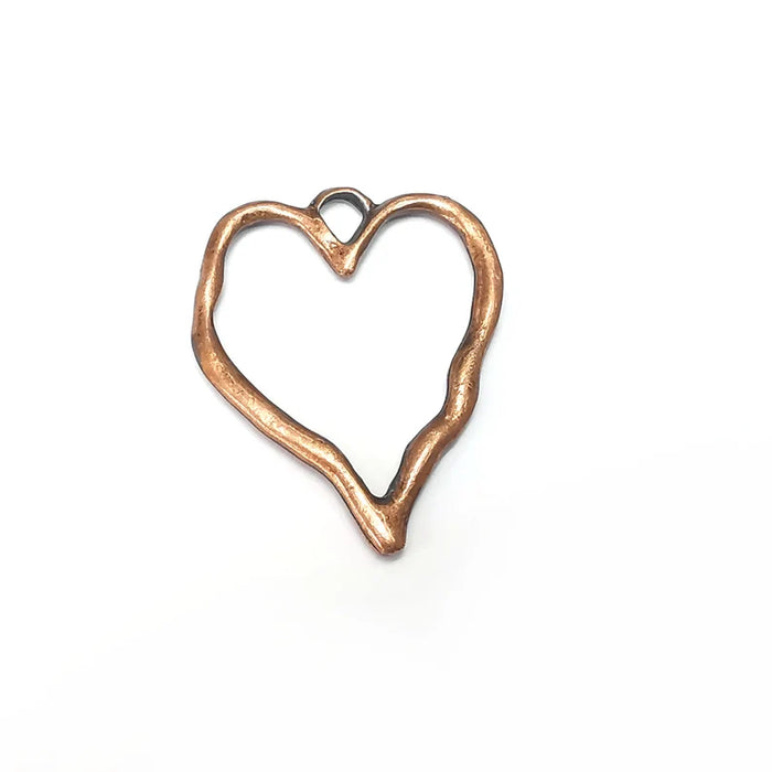 Copper Heart Dangle Charms, Boho Charm, Rustic Charm, Earring Charm, Copper Pendant, Necklace Parts, Antique Copper Plated 36x28mm G35989