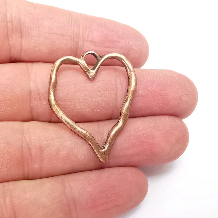 Copper Heart Dangle Charms, Boho Charm, Rustic Charm, Earring Charm, Copper Pendant, Necklace Parts, Antique Copper Plated 36x28mm G35989