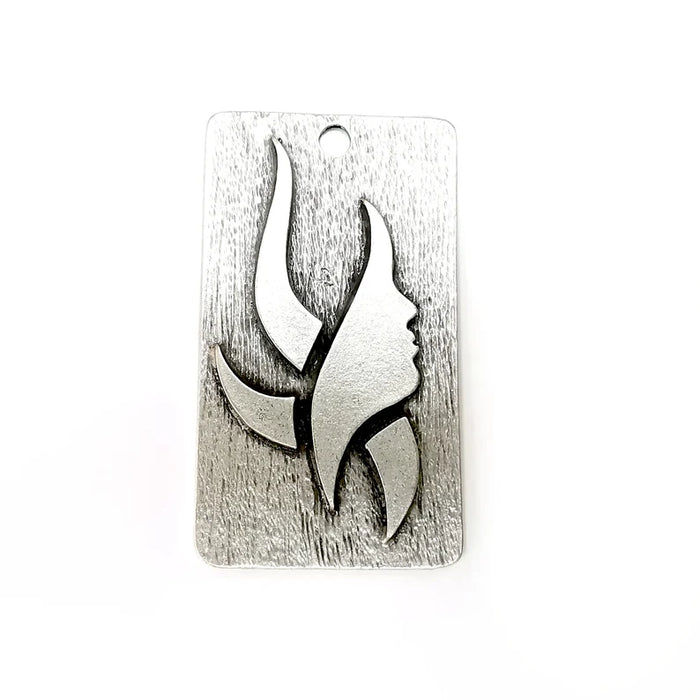 Silver Face Pendant, Rectangle Pendant, Art Pendant, Silver Locket Pendant, Necklace Parts, Antique Silver Plated 60x34mm G35990