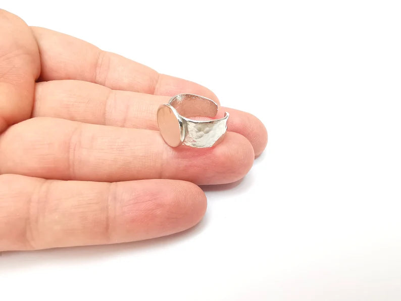 Shiny Silver Round Ring Setting, Cabochon Blank, Resin Bezel, Ring Mounting, Ring Base, Adjustable Rhodium Plated Brass 14mm G35809