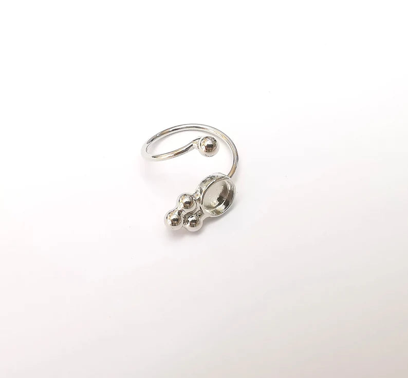 Shiny Silver Round Ring Setting, Cabochon Blank, Resin Bezel, Ring Mounting, Epoxy Frame Base, Adjustable Rhodium Plated Brass 8mm G35811