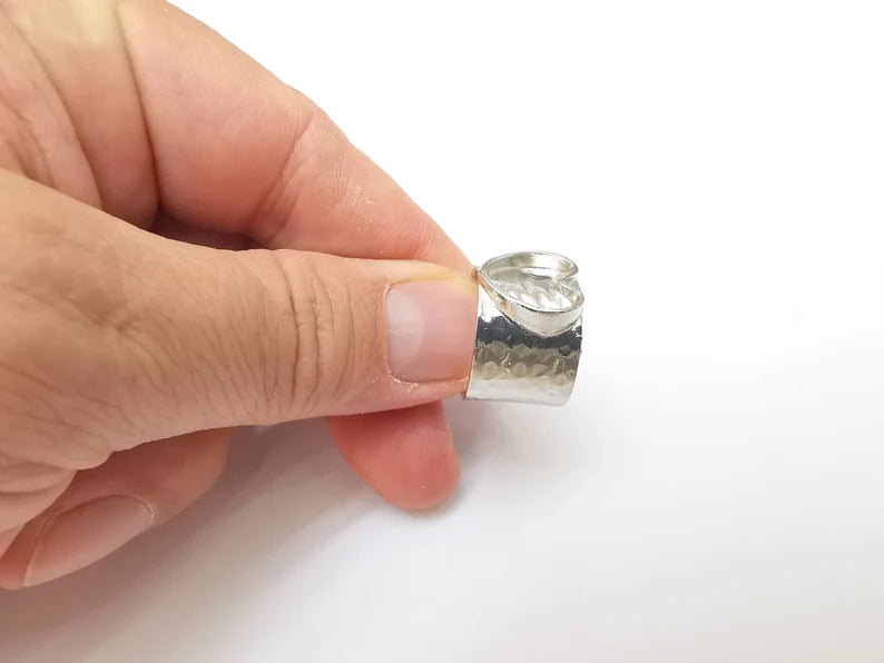 Shiny Silver Heart Ring Setting, Cabochon Blank, Resin Bezel, Ring Mounting, Epoxy Frame Base, Adjustable Rhodium Plated Brass 10mm G35814